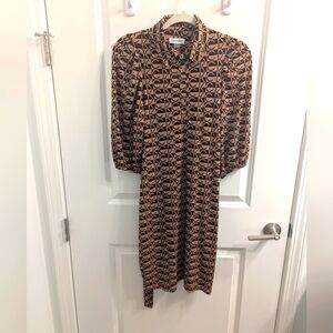 ⭐⭐ READ!⭐NWOT, Calvin Klein All Over Logo STRETCH Belted Knee Dress